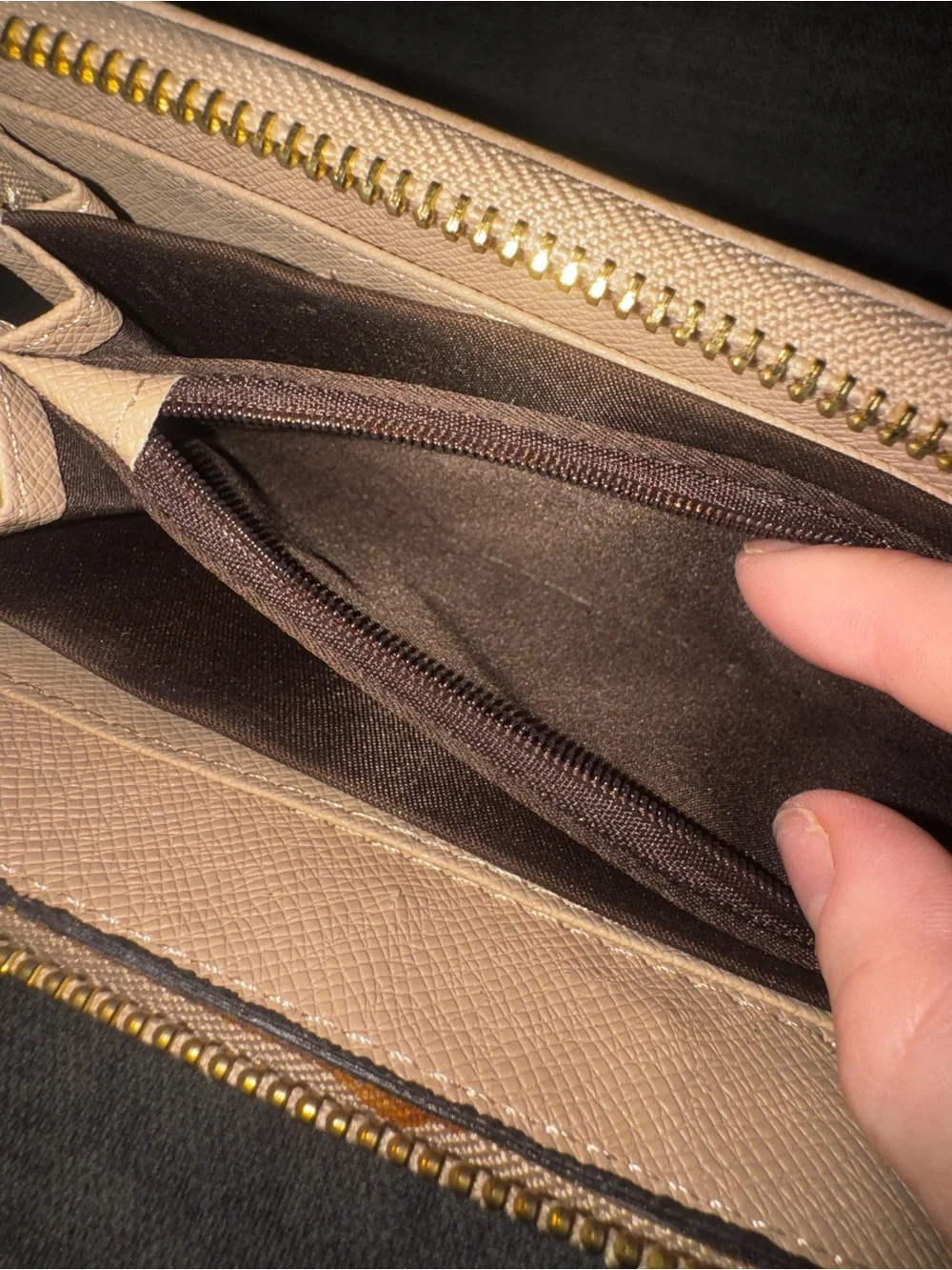 Kate Spade Taupe Zip Around Continental Wallet Wristlet Gold Hardware
